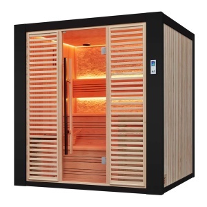 Sauna uscata traditionala finlandeza MUE-1402 cu soba Harvia 6kW, piatra decorativa, 200 x 170 x 210 cm - Img 12