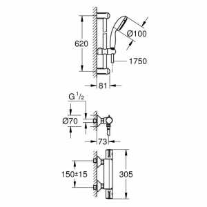 Set baterie dus Grohe Grohtherm 800 termostatica cu set de dus New Tempesta - Img 2