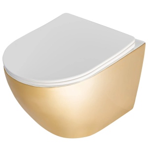 Set Bideu REA CARLO MINI Si Vas WC REA CARLO MINI FLAT, Montaj Suspendat, Ceramica Sanitara, Capac Soft-Close Inclus, Alb/Auriu - Img 2