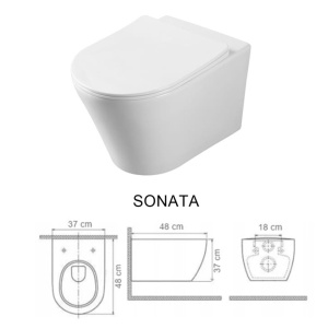 Set Bideu si Vas WC GROHE, montaj suspendat, ceramica sanitara, Vas WC SONATA Clementina RIMLESS +Bideu+Capac Soft-Close SLIM PREMIUM + Cadru+Clapeta - Img 10