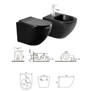 Set Bideu si Vas WC PRO GROHE, ceramica sanitara, Vas WC VITO BLACK RIMLESS +Bideu +Capac Soft-Close SLIM PREMIUM +Cadru +Clapeta - Img 4