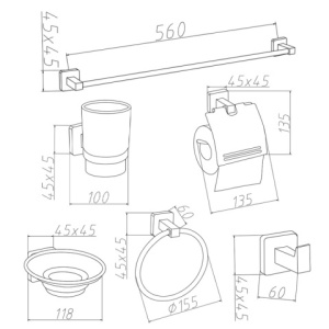 Set de accesorii pentru baie 6 in 1 DYLAN Crom - Img 16