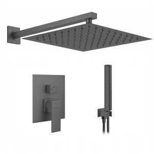 Set de dus incastrat, grafit periat, cap de dus subtire Veldman Quadro Grafit, 30 cm cu perie