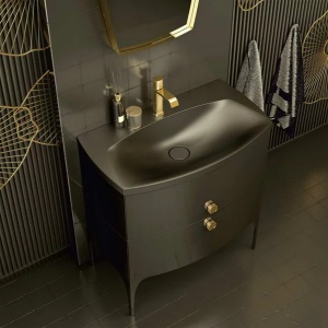 Set dulap baza suspendat Oristo Louis bleumarin 2 sertare cu lavoar negru mat 82 cm - Img 3