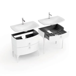 Set dulap baza suspendat Oristo Louis bleumarin 2 sertare cu lavoar alb mat 62 cm - Img 4