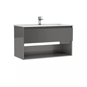 Set mobilier baie suspendat Gala Daily antracit lucios 100 x 46 x 56.5 cm cu lavoar
