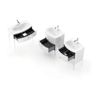 Set mobilier baie suspendat Oristo Louis negru 4 sertare cu lavoar dublu alb mat 144 cm - Img 10