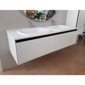 Set mobilier suspendat cu lavoar dublu Kolpasan Pandora 150 x 54 cm alb - Img 4