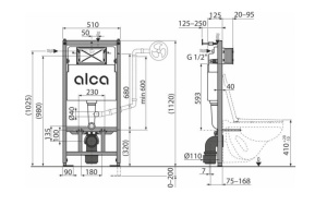Set ramă de montaj cu rezervor și clapetă de acționare Alcadrain M670 și vas WC suspendat Fluminia Ricci Tornado - Img 3
