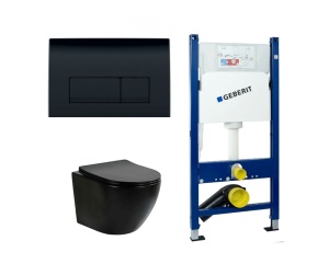 Set rezervor Geberit Delta cu clapeta dubla Geberit Delta50 Negru Mat si vas de wc Fluminia Ricci Tornado negru mat