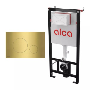 Set rezervor încastrat pentru WC cu cadru Alca AM101/1120 și clapetă de acționare TURN, finisaj alamă