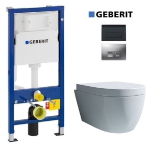 Set Vas WC PRO GEBERIT, Montaj Suspendat, Ceramica Sanitara, Vas WC LAURA RIMLESS + Capac Soft-Close STANDARD Inclus + Cadru + Clapeta - Img 1
