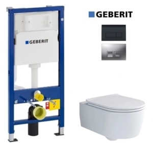 Set Vas WC PRO GEBERIT, Montaj Suspendat, Ceramica Sanitara, Vas WC Villeroy&Boch Soul Direct Flush+ Capac Soft-Close Inclus + Cadru + Clapeta - Img 1