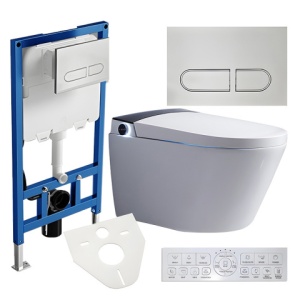 Set vas WC Smart ,cu functie bideu, Buton Crom, cadru inclus - Img 1