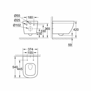 Set vas wc suspendat Grohe Euro Ceramic Rimless Triple Vortex si capac softclose - Img 2