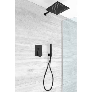 Sistem complet de dus REA FENIX, montaj incastrat in perete, ploaie de dus 25x25cm, finisaj negru mat - Img 8
