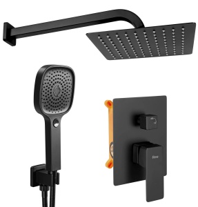 Sistem Complet De Dus REA ORIX BLACK BOX, Montaj In Perete, Para Patrata Tip Ploaie 25x25 Cm, 2 Functii De Curgere A Apei, Finisaj Negru Mat - Img 1