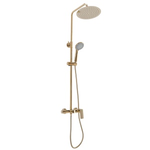 Sistem Complet De Dus REA ROGER GOLD, Montaj Pe Perete,Para Rotunda Tip Ploaie 25x25 cm, 2 Functii De Curgere A Apei, Finisaj GOLD - Img 1