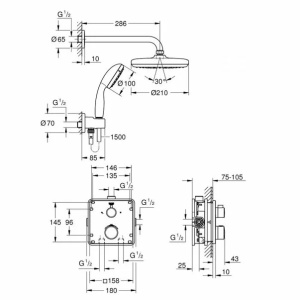 Sistem de dus Grohe Grohtherm Tempesta 210 incastrat cu baterie patrata - Img 2