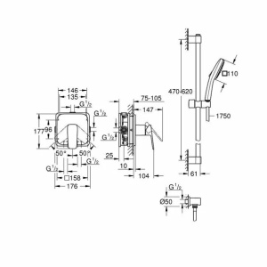 Sistem de dus incastrat Grohe Cubeo Tempesta cu para 2 functii negru mat - Img 4