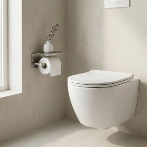 Suport pentru hârtie igienică cu poliță Rea 6613 Modern Nickel Brush - Img 3
