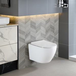 Vas de toaleta suspendat Mizu Tornado White, rimless cu capac din duroplast cu softclose - Img 2