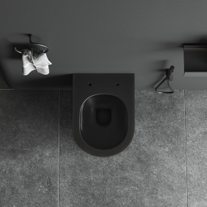 Vas de WC suspendat Luma Black Matt - Gold Brush cu caneluri – rimless, capac soft close - Img 9