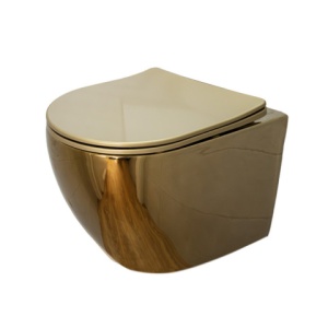 Vas Wc MIZU-GL-BL-RIM-03, montaj suspendat, capac softclose inclus, culoare auriu lucios - Img 9