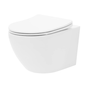 Vas WC REA CARLO MINI BASIC, Suspendat, Ceramica Sanitara, 48 x 37 x 37 cm, Scaun soft-close inclus, Alb - Img 1