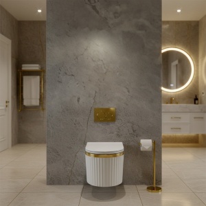 Vas WC suspendat alb cu rama aurie, rimless si capac cu soft close Luma - Img 8