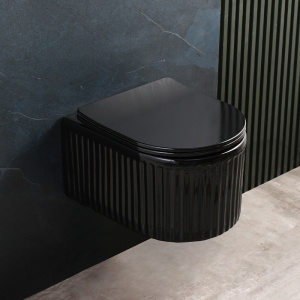 Vas WC suspendat LUMA Negru Lucios, Model Canelat, cu capac SoftClose Inclus - Img 5