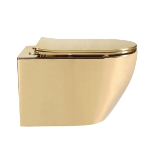 Vas WC suspendat Mizu Tornado Gold & Black, rimless cu capac softclose - Img 3