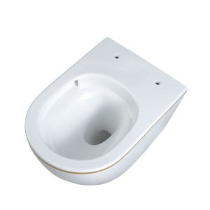 Vas WC suspendat Mizu Tornado White&Gold, rimless cu capac softclose din duroplast - Img 9