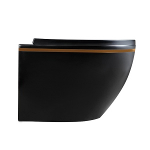 Vas WC suspendat Peak Black Matt&Gold, rimless si cu capac softclose - Img 3