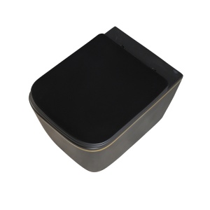 Vas Wc suspendat Rain Rimless Black Mat Gold Edge , capac soft-close inclus - Img 7