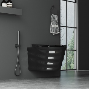 Vas wc suspendat Skal Tornado negru lucios cu model si capac soft close - Img 8