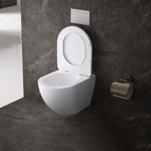Vas WC suspendat Tornado Nero White 03, rimless cu capac din duroplast si inchidere softclose - Img 6
