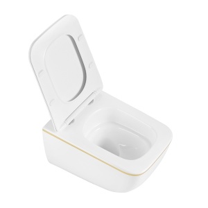 Vas WC suspendat Yuzu Tornado White & Gold, rimless cu capac softclose - Img 7