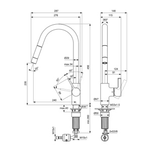 Baterie bucatarie cu dus extactibil Ideal Standard Gusto 235 auriu periat 1 tip de jet - Img 2