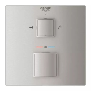 Baterie cada - dus incastrata Grohtherm Cube 2 iesiri crom periat Supersteel fara corp ingropat - Img 3