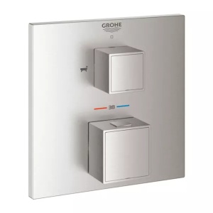 Baterie cada - dus incastrata Grohtherm Cube 2 iesiri crom periat Supersteel fara corp ingropat - Img 1