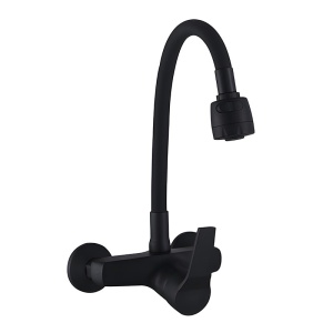 Baterie de bucatarie monocomanda cu montaj pe perete Dover cu gat flexibil negru mat