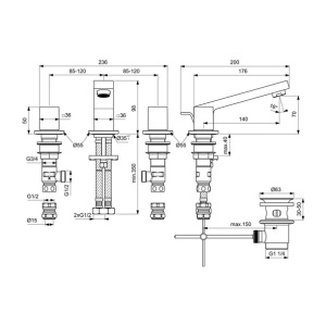 Baterie lavoar Ideal Standard Atelier Extra 3 elemente crom lucios cu ventil Pop-Up - Img 4