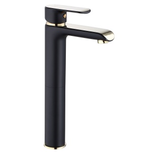 Baterie Lavoar Inalta REA BLOOM BLACK GOLD HIGH, Montaj Pe Blat, Capat Fix, Inaltime 30 Cm, Finisaj Negru Mat/Auriu - Img 1