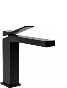Baterie lavoar REA DUET BLACK LOW, Montaj pe blat, inaltime 13 cm, finisaj Negru Mat - Img 1