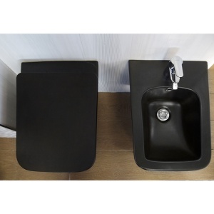 Bideu suspendat Fluminia, porțelan sanitar, negru mat, 51 x 36,5 cm - Img 5