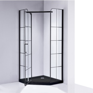 Cabina de dus BS06A Pentagonala 80x80cm, Cu Cadita de dus , Design Modern, Culoare Negru - Img 2