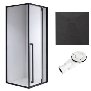 Cabina de dus BS11B Patrata 90x90cm, Design Modern +Cada de dus Riko, Culoare Negru