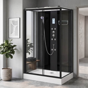 Cabina de dus cu hidromasaj MO-0550B stanga 100 x 80 x 215 cm profil negru - Img 3
