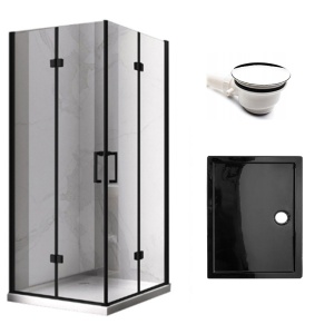 Cabina de dus dreptunghiulara cu cadita KZ12A ST03E negru 90 x 80 cm sticla 6 mm